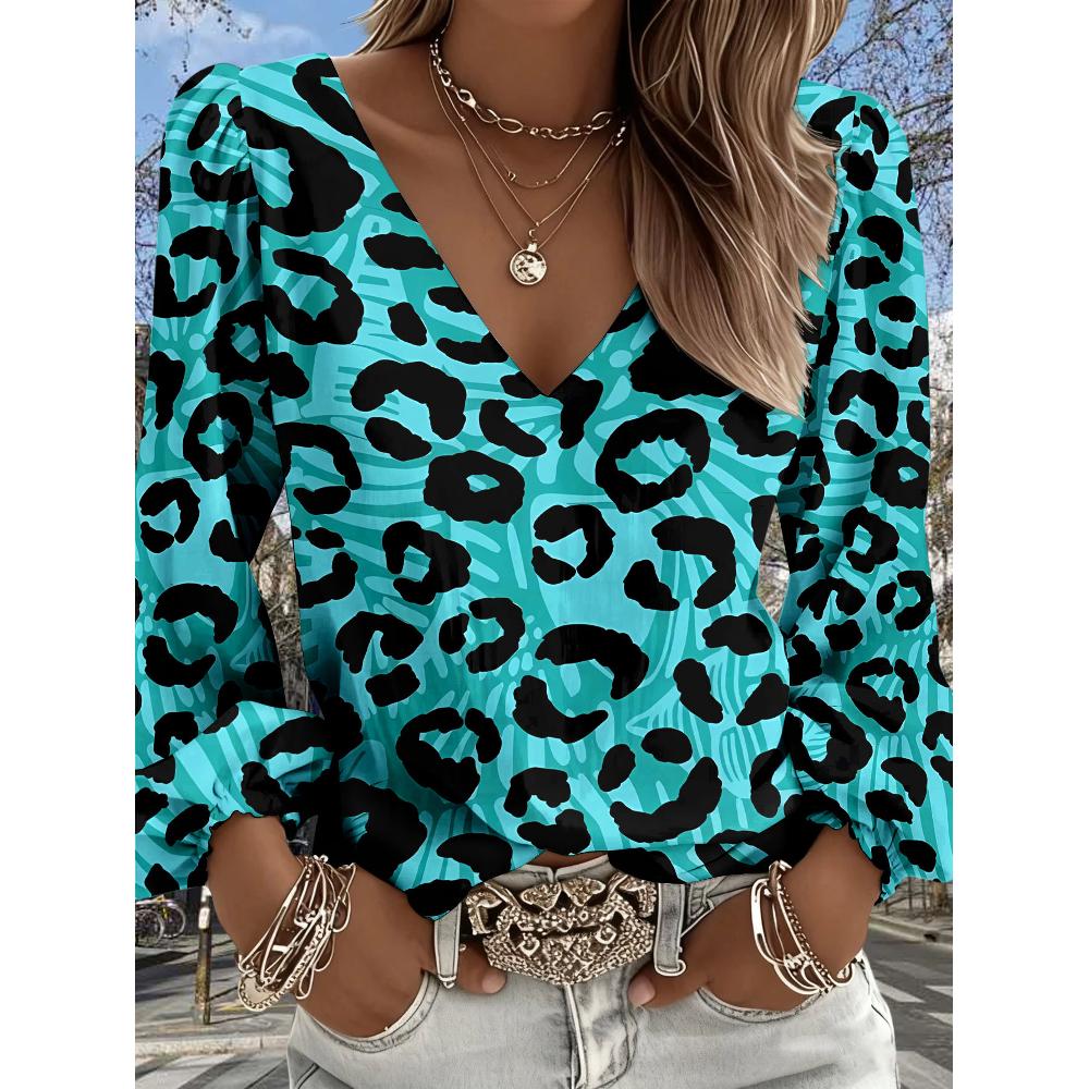 

Lady Bohemian Retro Western Style Shirt with V-neck and Long Sleeves, suitable for casual outfits and vacations, relaxed and loose shirt XXL зелений