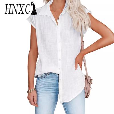 HNXC Moda Donna Casual Estivo Tinta Unita Stampa Manica Corta Camicette e Camicie con Collo POLO