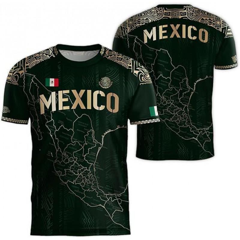 Mens Mexico Flag 3D Printed Short Sleeve T-Shirt Loose Fit Breathable Sport Tee Football Fans
