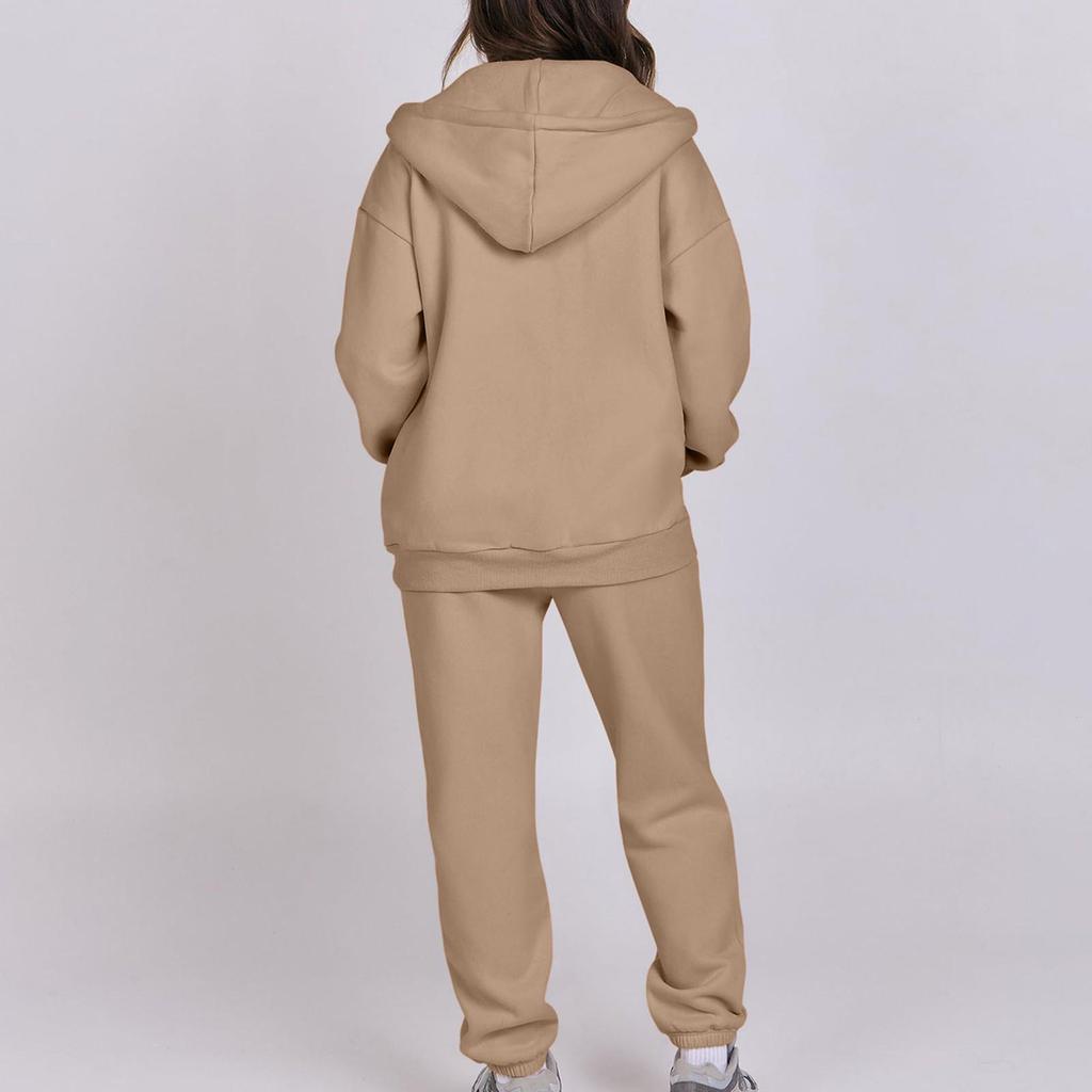 Korean Style Women's Hooded Fleece Sweatshirt - Autumn/Winter Casual Loose Top Coat Hoodie Set