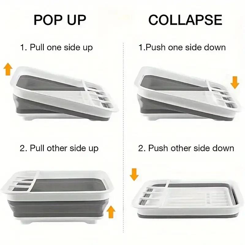 Large Capacity Foldable Drainage Storage Bowl Rack with Multi-Compartment Utensil Holder,Multifunctional Plate Organizer