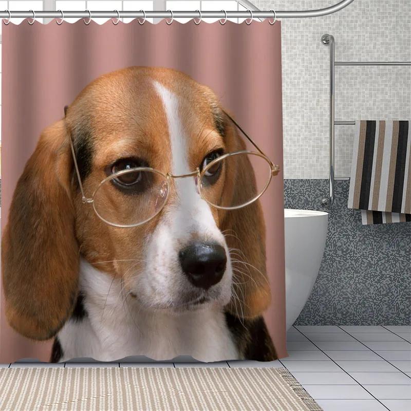 Beagle Dog Bathroom Curtains Waterproof Polyester Cute Pet Animal Shower Curtain Home Decoration Bathtub Curtains With 12 Hooks