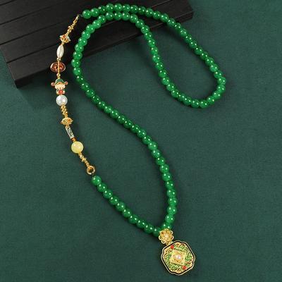 Original Agate Necklace Green Glazed Ancient Gold Pendant High-end Sweater Chain Cheongsam Accessories Women