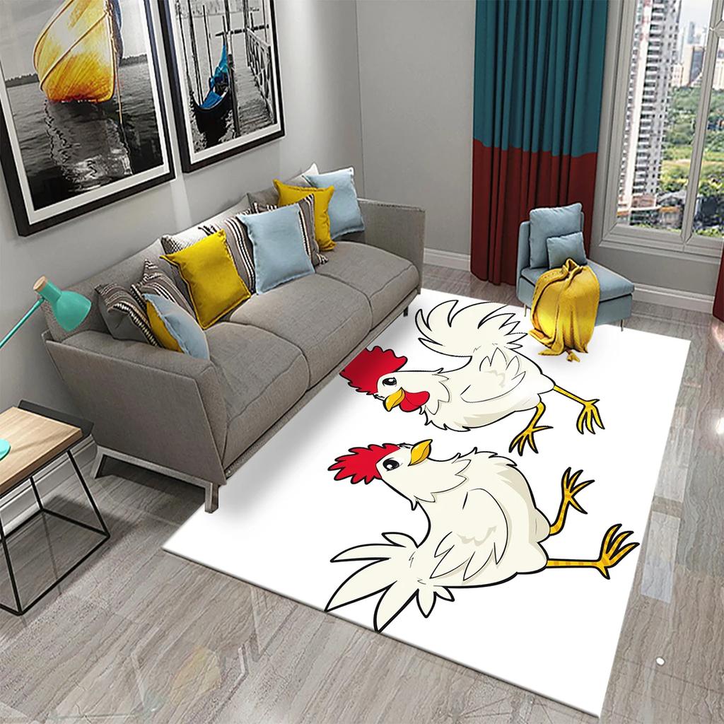 3D Cartoon Cute Cock Chicken Pattern Printed Carpet for Kitchen Living Room Bedroom Bedside Non-slip Absorbent Carpet Home Decor