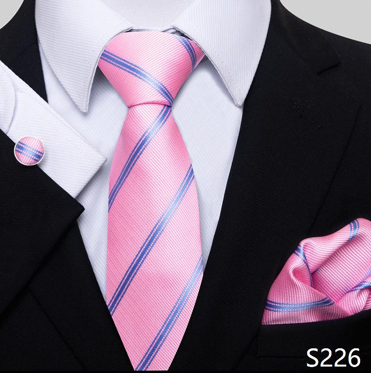 Men's 8cm Solid & Polka Dot Plaid Tie Set with Cufflinks & Pocket Square
