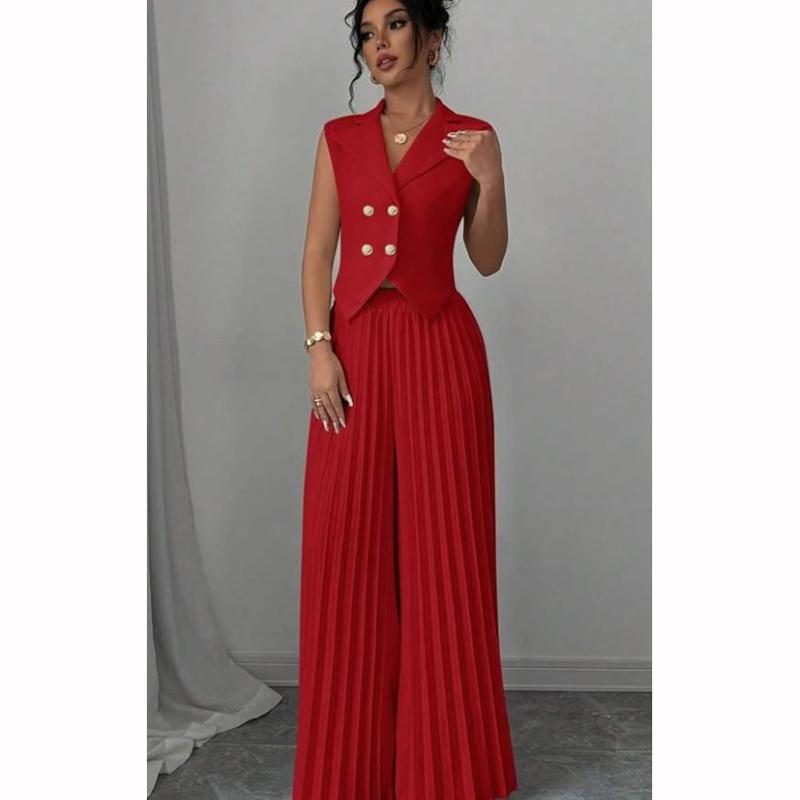 Módní vesta Vesta Plisovaná sukně Kalhotový kostým Dámské oblečení