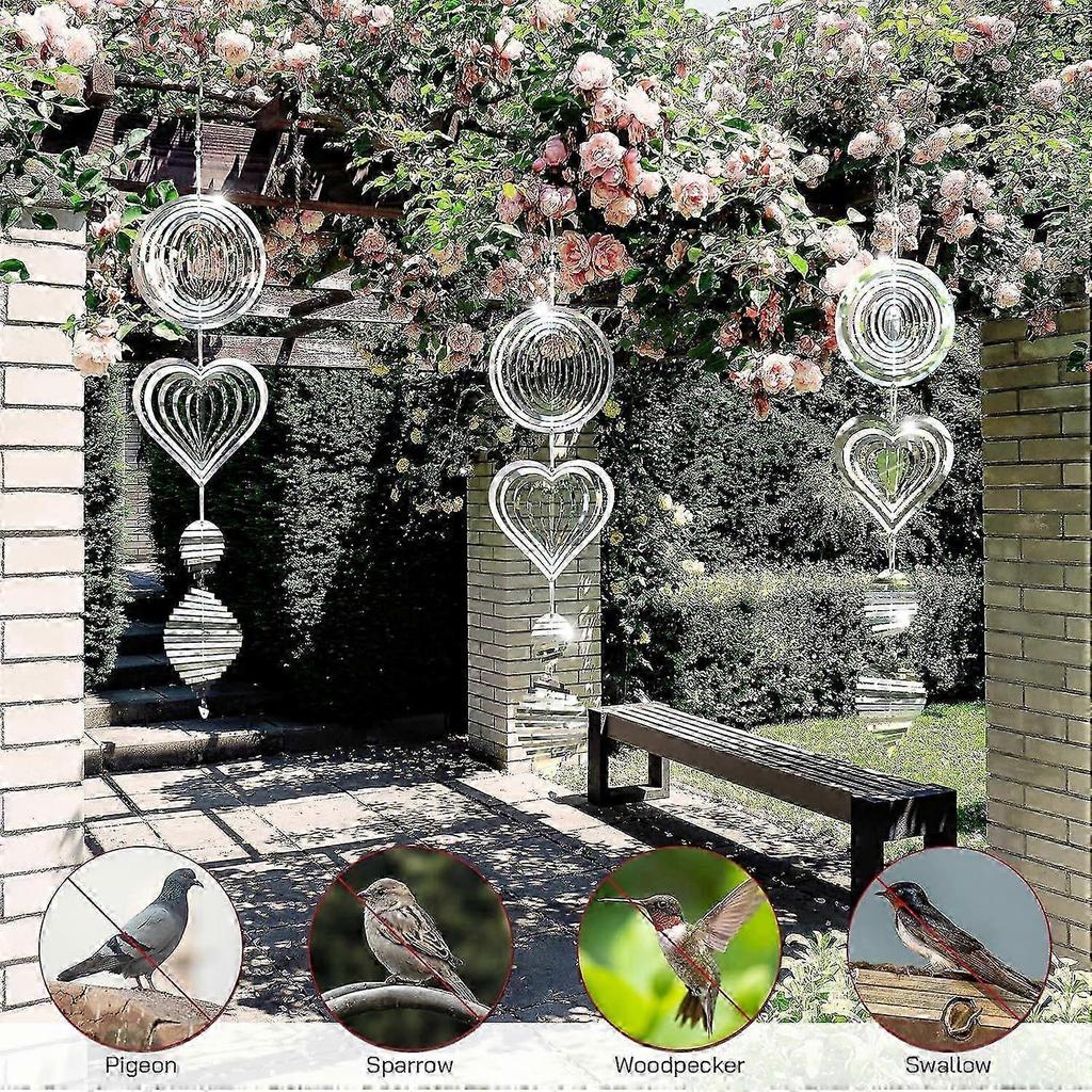 3Pcs Bird Deterrents for Outside, Reflective 3D Stainless Steel Wind Spinners, Garden Decor, Bird Scare Devices To Keep Woodpeckers, Pigeons Away from