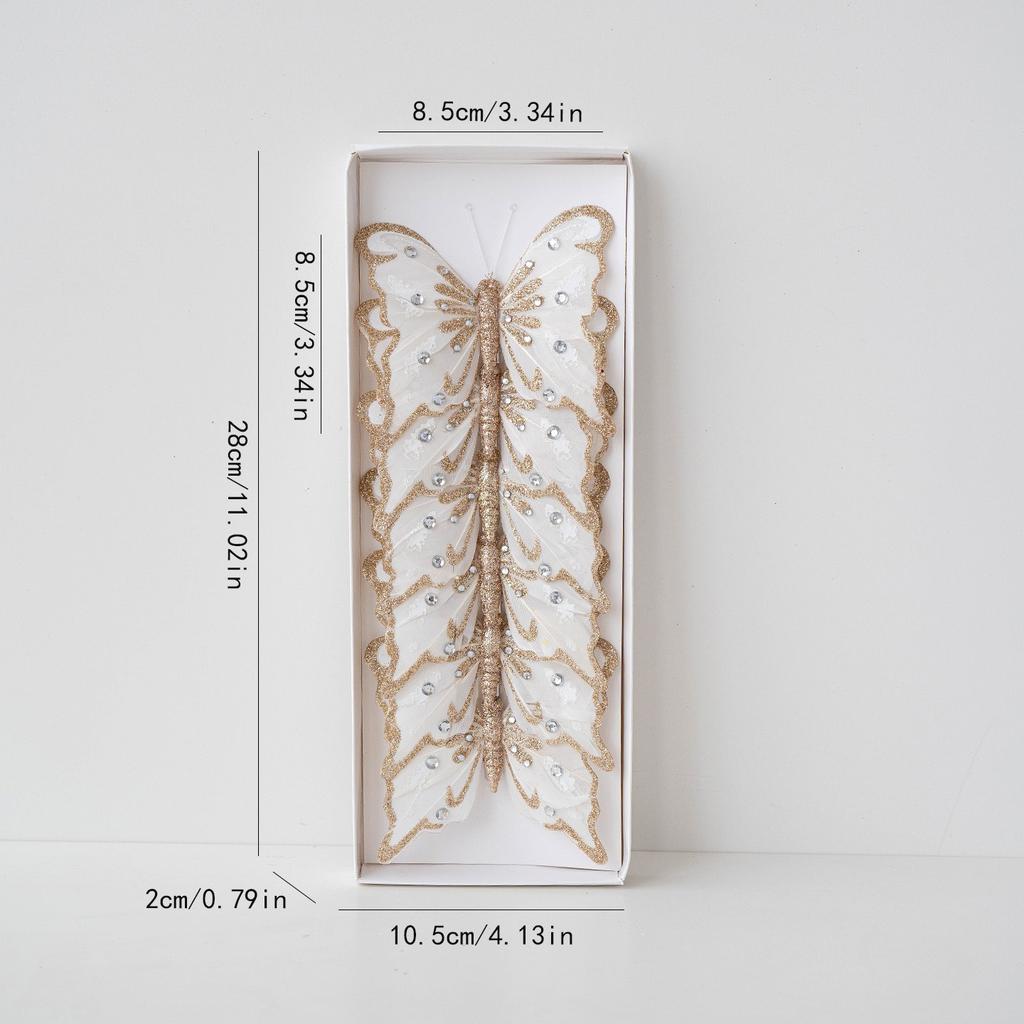 1 Box of 6 Butterfly Christmas Tree Ornaments Glitter Simulation Butterfly Scene Atmosphere Layout Decoration   Christmas Tree Embellishment