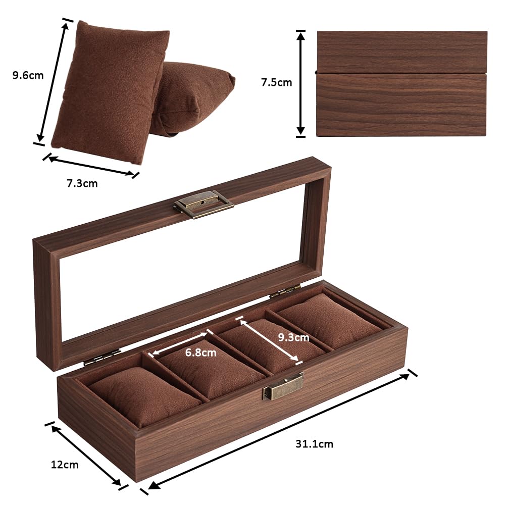 Baskiss Luxury Wooden Watch Holds 4 Large Fits Large Perfect for Watch Watch or Watch Display Case, Watches, Compartments, Dials, Collections, Box,