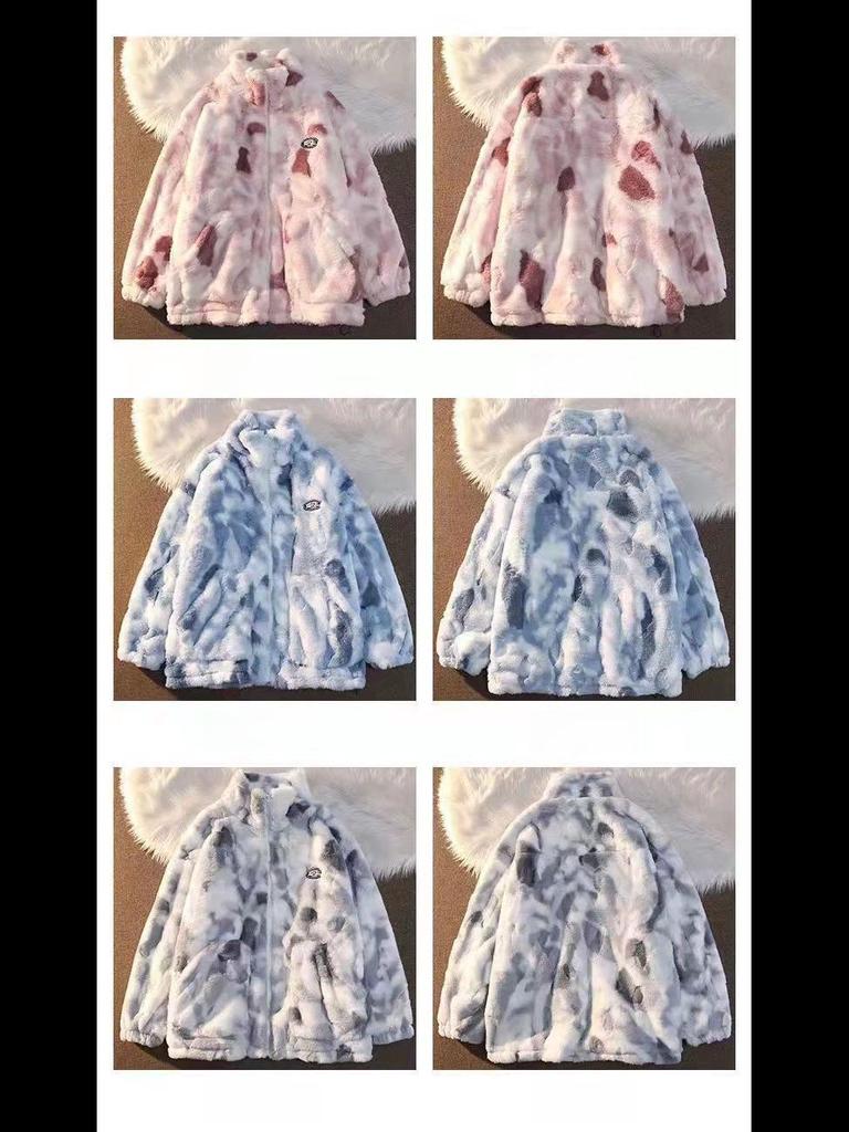 Women's Tie-dyed Lambskin Coat - Large Size, Winter 2022 Trend, Loose Fit