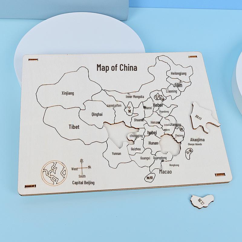 Handmade Wooden Geography Jigsaw Puzzle for Kids' STEM Learning