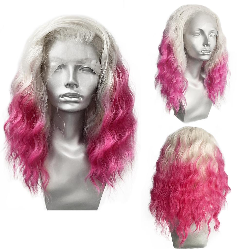 AIMEYA Synthetic Lace Front Wigs Short Bob Wig for Women Platinum Blonde Synthetic Lace Wig Blue Ombre Pink Short BOB Wig