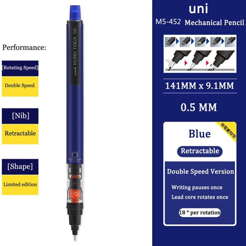 Japan UNI Mechanical Pencil KURUTOGA 0.5mm Non Breakable Lead Drawing Activity Pencil M5-452 School Art Supplies