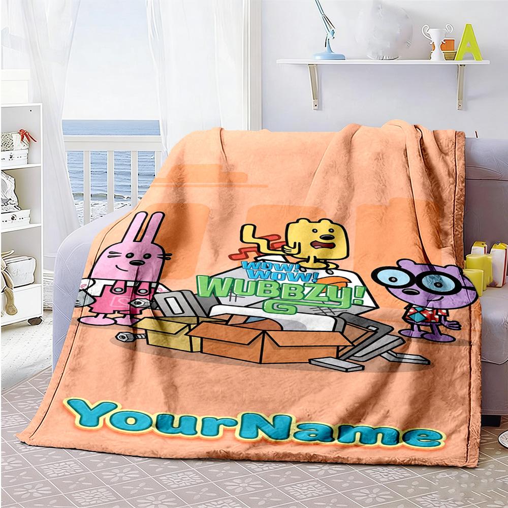 Wow! Wow! Wubbzy Personalized Text Blanket Throw Customizable Blanket Warmthful Decor Throw For Chair Picnics Livingroom Couch Four Seasons Universal
