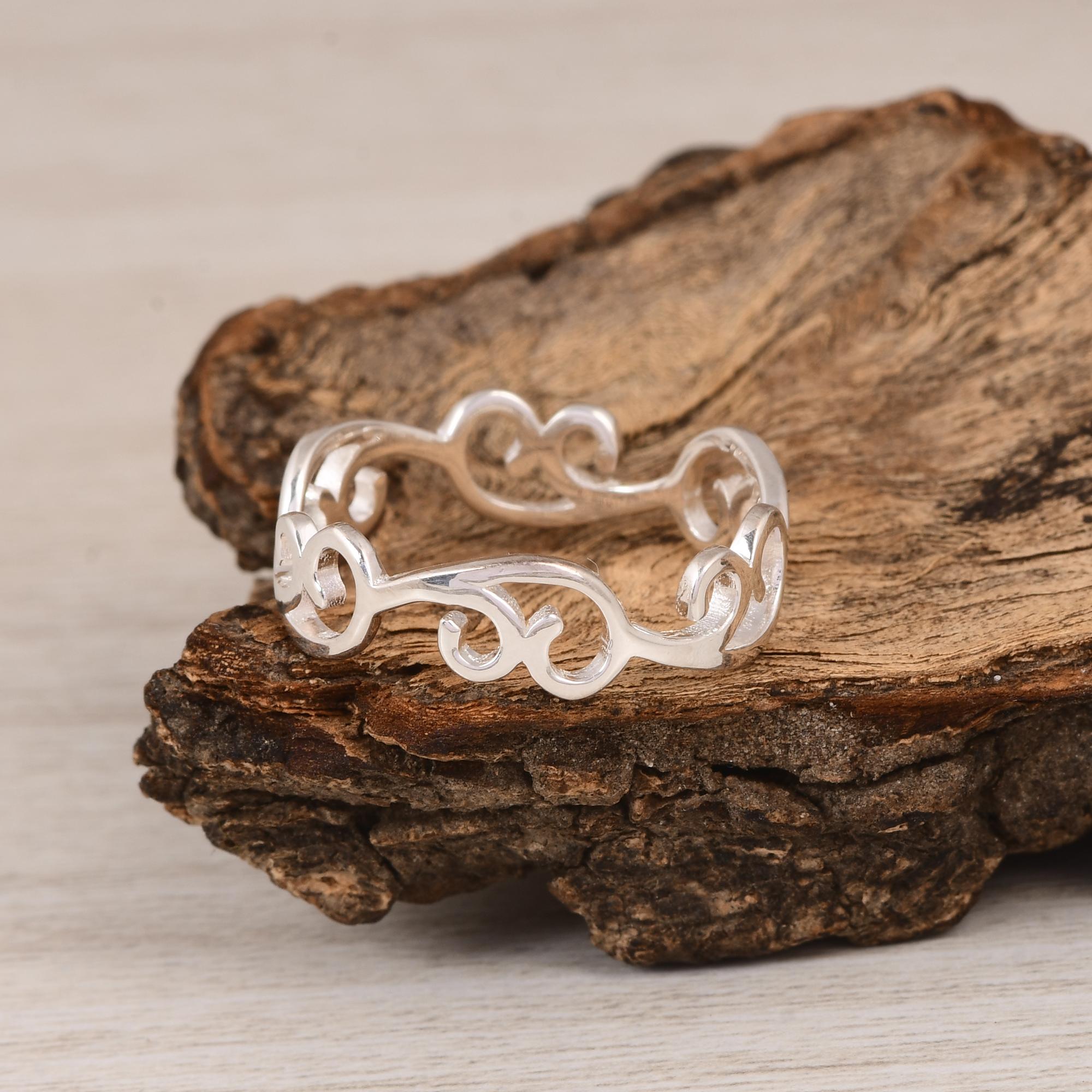 Sterling Silver Filigree Scroll Ring | Handmade 925 Silver Openwork Band | Minimalist Vintage Silver Ring | Everyday Silver Jewelry RAJR7913SL-SS_5