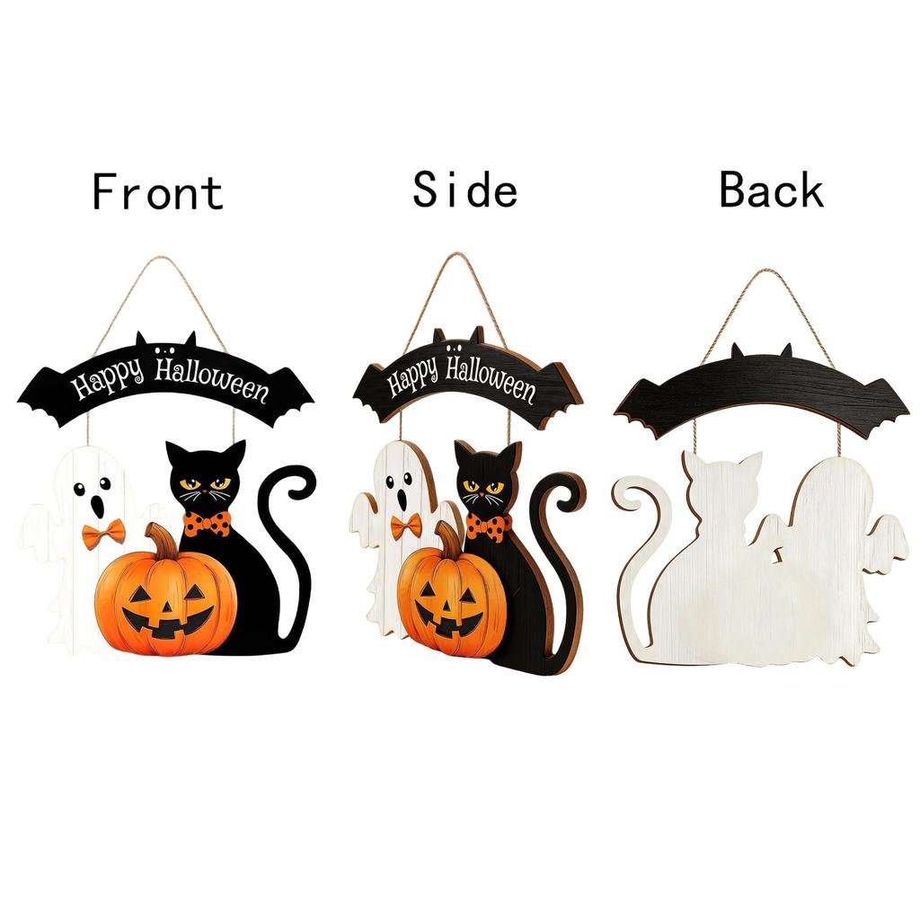 Halloween Wooden Pumpkin Welcome Sign for Front Door Wall Window Hanging Home Decor