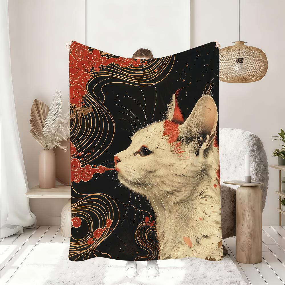 Japanese Cat Swallowing Clouds Wave Fun Blanket Soft Throw Blanket for Home Bedroom Bed Sofa Picnic Travel Office Blanket Gift