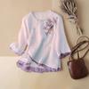 Ethnic Style Plate Buckle Embroidered Five-point Sleeve  Shirt Oblique Placket Ladies Shirt
