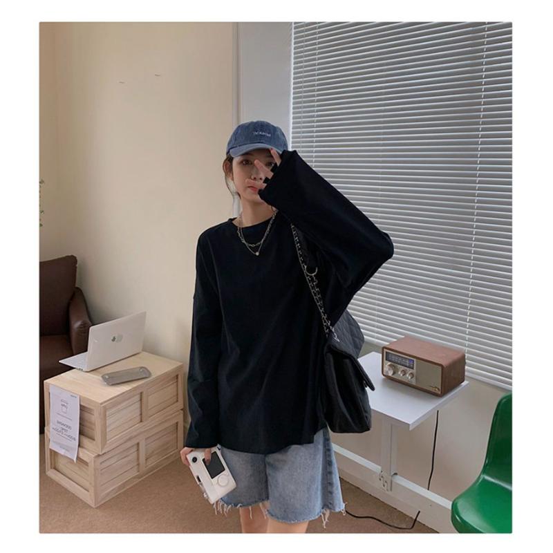 100% Pure Cotton Long-sleeved T-shirt for Women Ins Trendy 2025 New Loose Korean Student Bf Style White Base Shirt Top