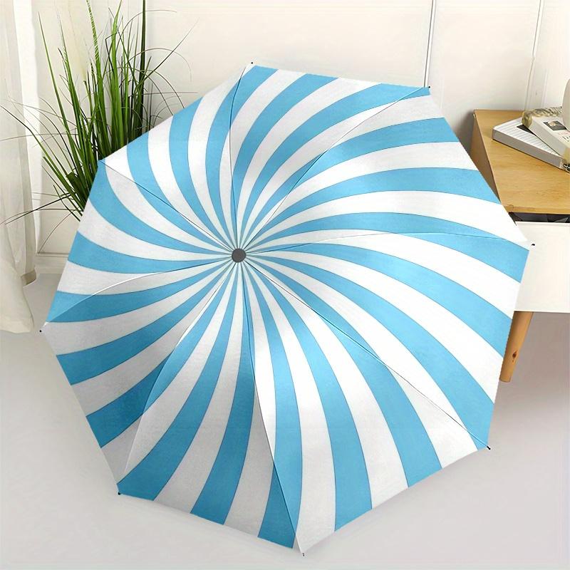 

Blue and white spiral pattern Automatic Folding Umbrella 8 Ribs, Durable Iron Frame, Bright Color Pattern Compact Travel Umbrella, Suitable