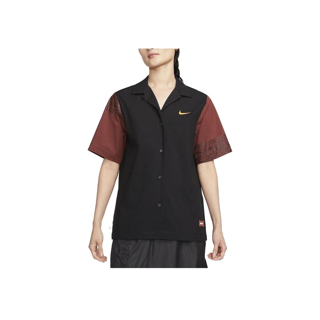 Nike Sportswear Color Block Blazer Style Casual Oversized Short Sleeve Shirt Women Shirts Black FJ7730-010