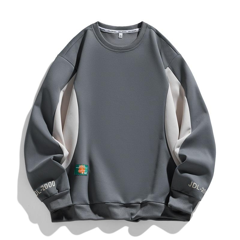 Splicing Color Blocking Loose Hoodie Autumn and Winter, Simple and Casual, Loose Color Blocking Long Sleeved T-shirt, Men's Round Neck Hoodie