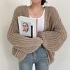 Korean Chic V-neck Loose Lantern Sleeve Cardigan Sweater