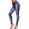 Collant sui fianchi da donna Pantaloni a matita Jeans imitazione Jeans leggings slim elasticizzati alla moda