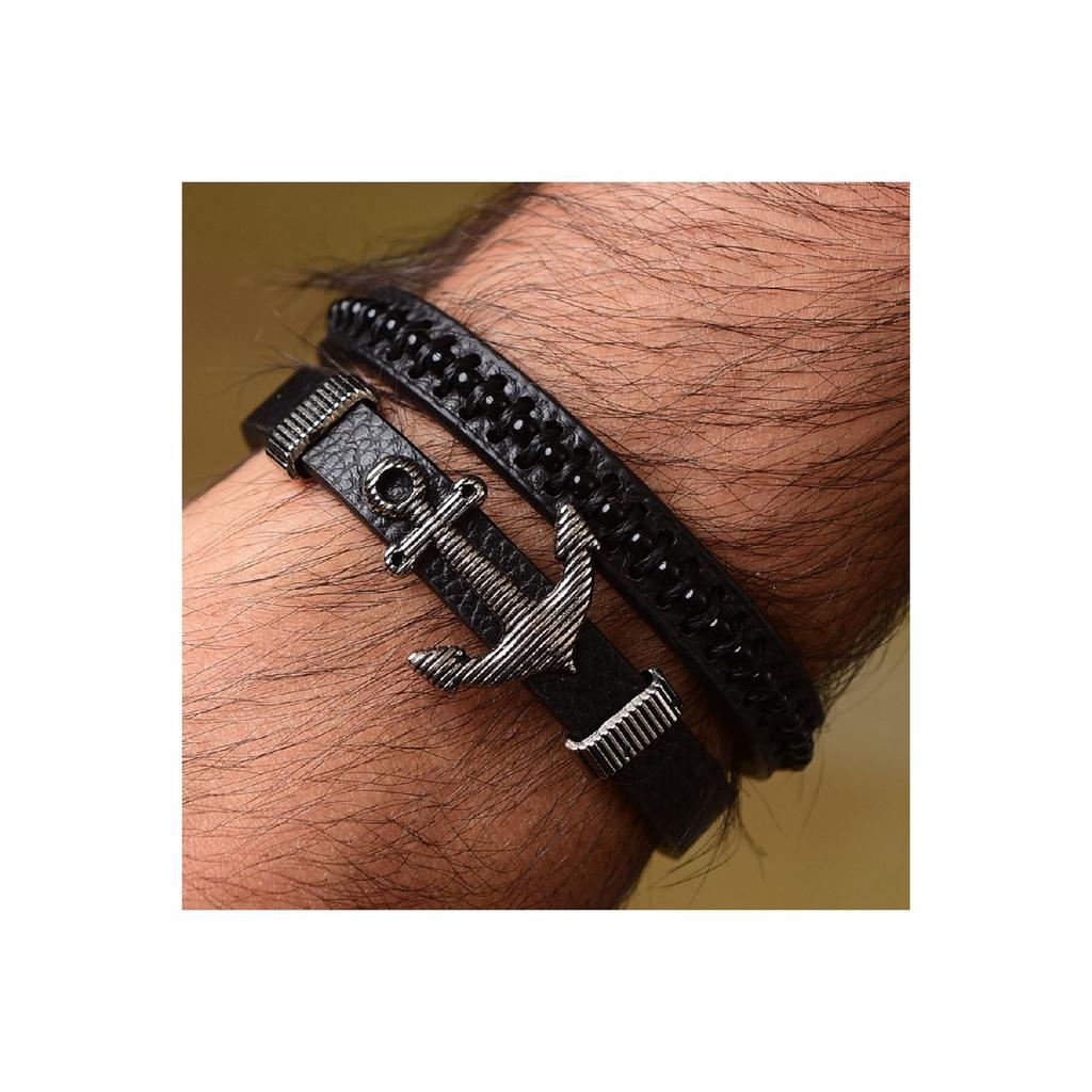 Sailor Anchor Combination Double Men's Leather Bracelet Jewelry Accessory B24 T5