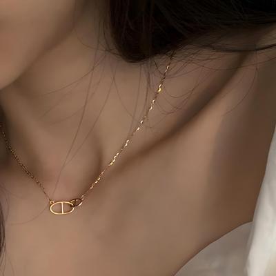 S925 Sterling Silver Pig Nose Double Ring Necklace - Chic Women's Luxury Clavicle Chain, Perfect Christmas Gift