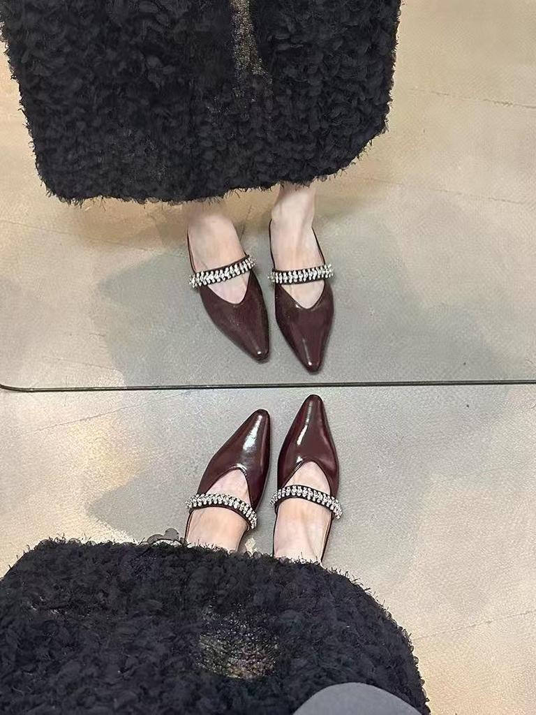 Spring 2025 European and American Square Toe Rhinestone Backless Sandals