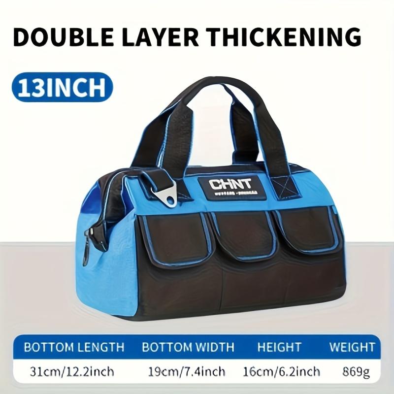 1pc Canvas Tool Bag - Multi-Pocket Organizer for Electricians/Workshop | Reinforced Handles & Shoulder Strap, Black & Navy