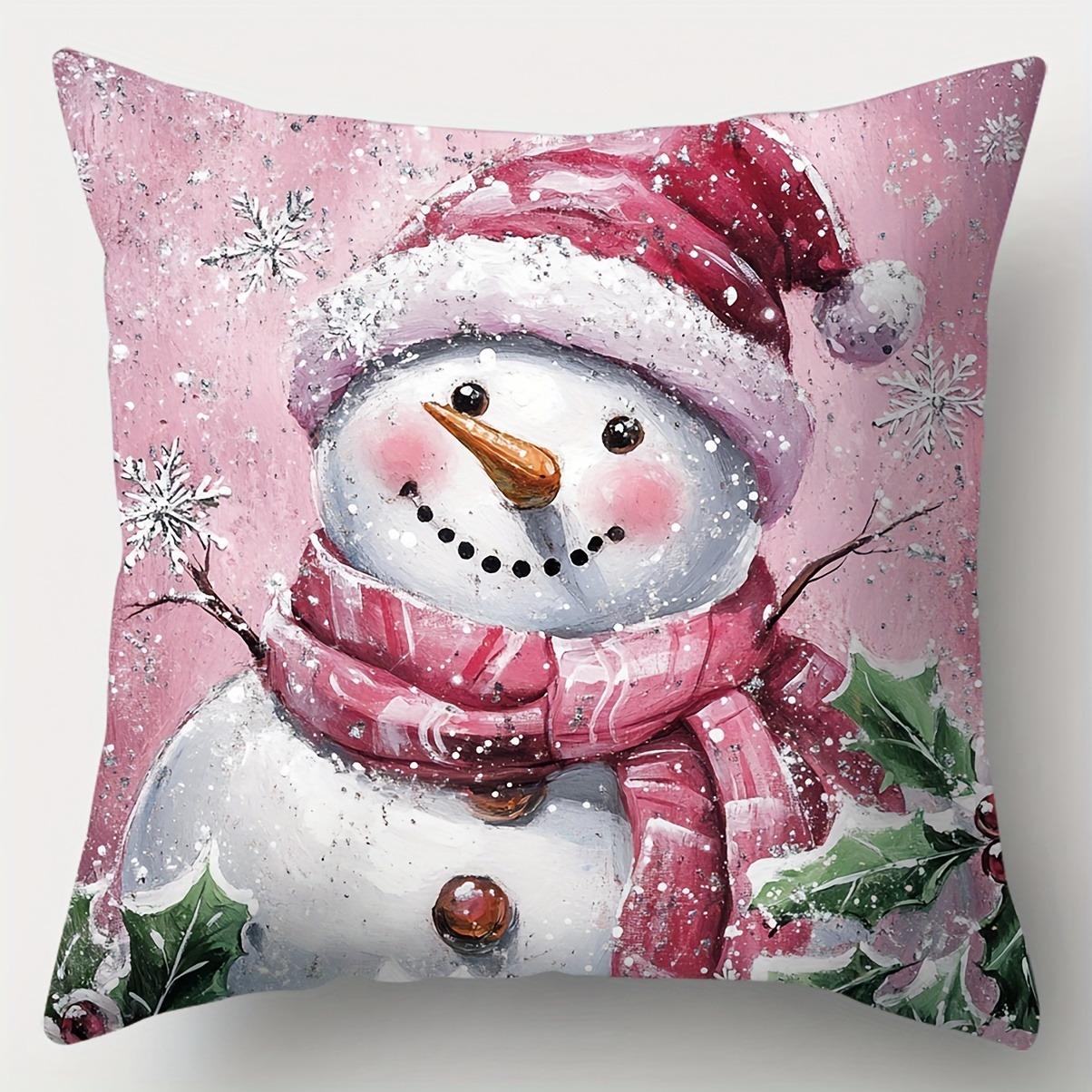 

Різдвяна прикраса наволочка Новорічний подарунок Рожевий милий сніговик Дід Мороз наволочка Чохол для дивана Прикраса дому 45x45cm
