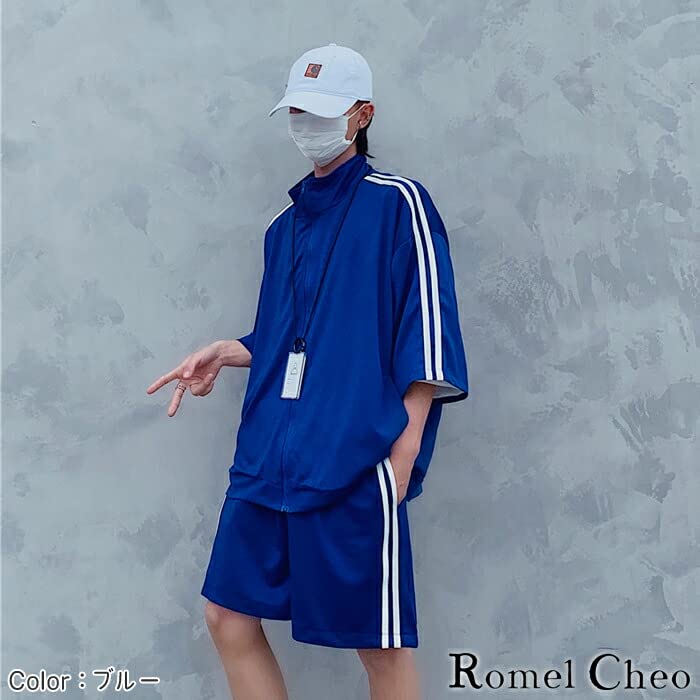 RomelCheo Oversized Tracksuit Short Sleeves and for and Club and and Street Black Set, Shorts, Sports, Exercise, Activities, Men's Women's, Summer,