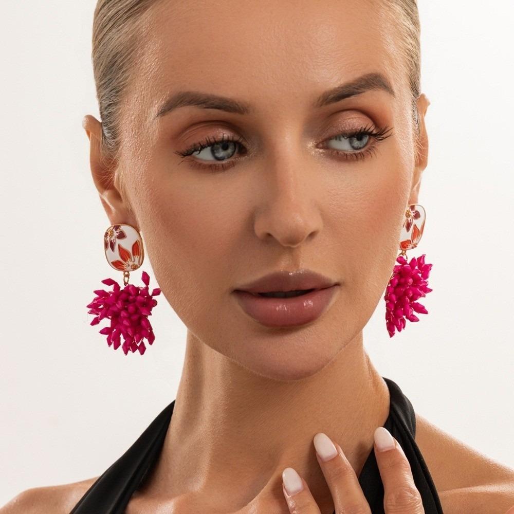 Resin Beaded Earrings Floral Floral Earrings Vintage Dangle Earrings  Party Wear