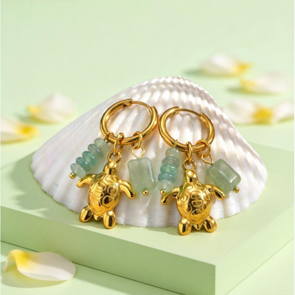 Stainless Steel Vintage Hoop Earrings for Women Natural Stone Drop Dangle Charm Earrings Gold Plated Earring Unique Jewelry Gift