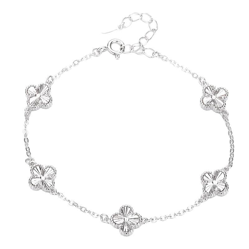 S925 Silver Crushed Ice Lucky Four-Leaf Clover Flower Bracelet Women's Fashion Ins Elegant Jewelry Niche Design Sensation