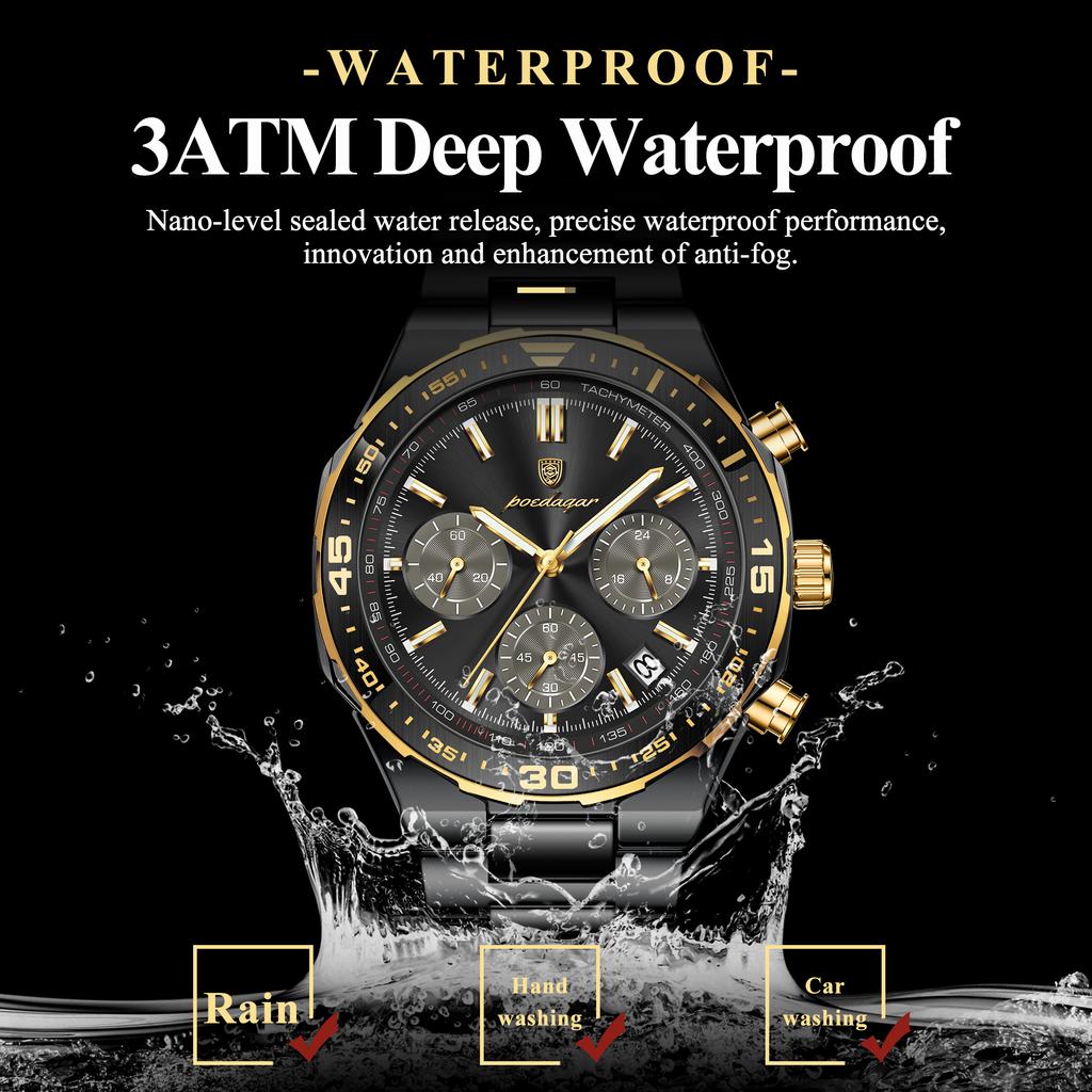 POEDAGAR Luxury Men Watch Stainless Steel Quartz Fashion Man Wristwatch Waterproof Luminous Date Chronograph Sport Men's Watches