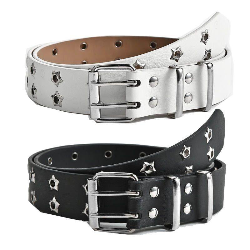Contemporary Summer Womens Belt With Striking Double Row Star Buckle In Pu Leather