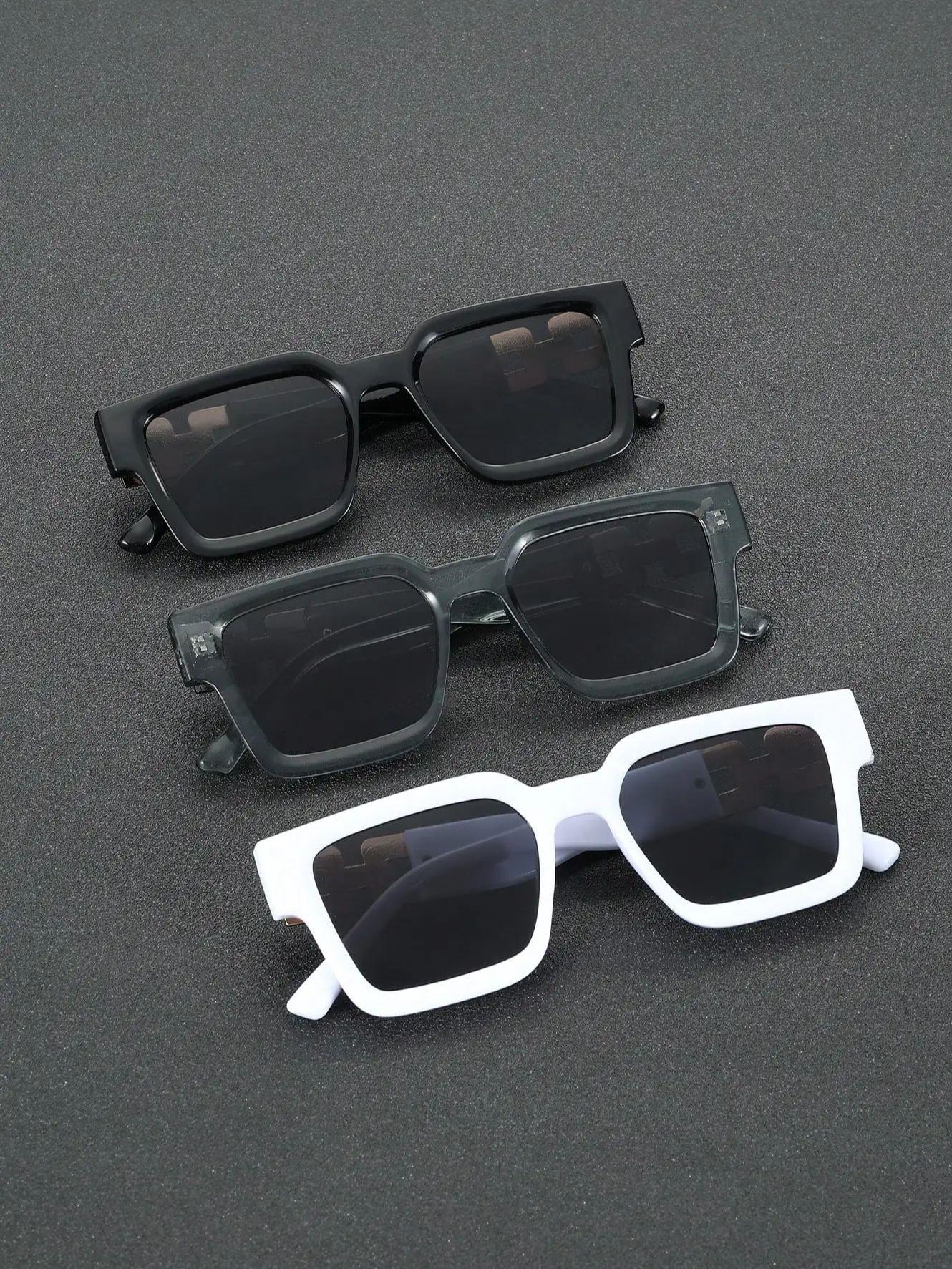

3 шт. Мужские солнцезащитные очки в модной пластиковой квадратной оправе с ажурной оправой для женщин, аксессуары для повседневной жизни.