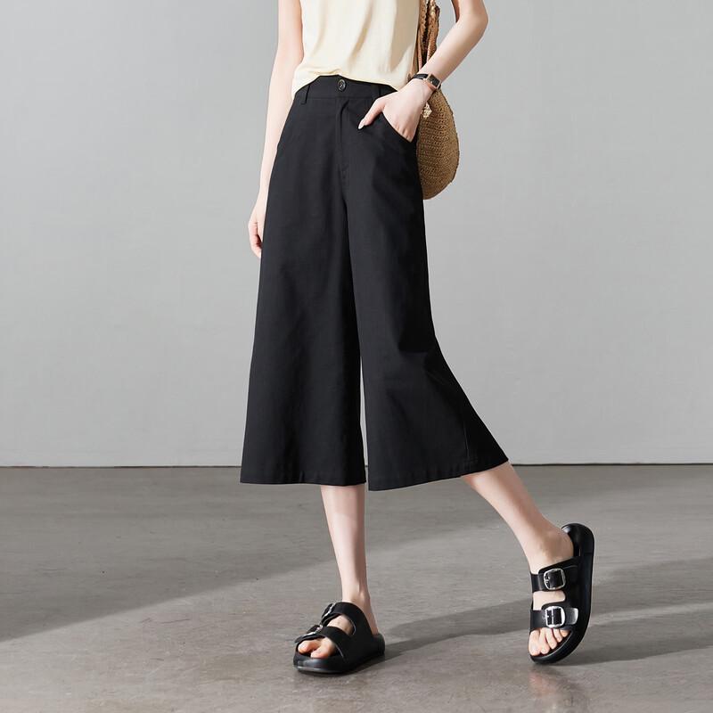 SOFSIL Women's High-Waist Wide-Leg Cropped Casual Pants