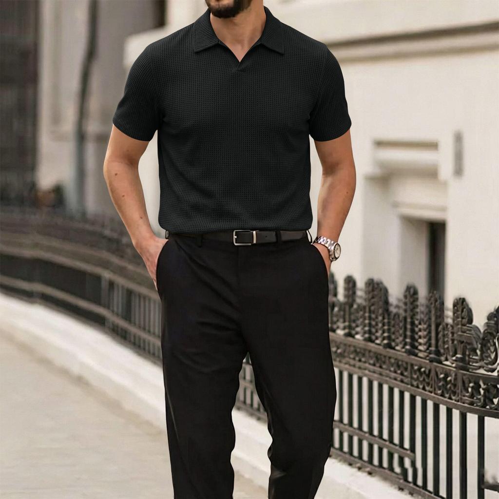 Men's Summer Ice Silk Mesh Short Sleeve Polo Shirt Buttonless Design Breathable Lightweight Casual Top