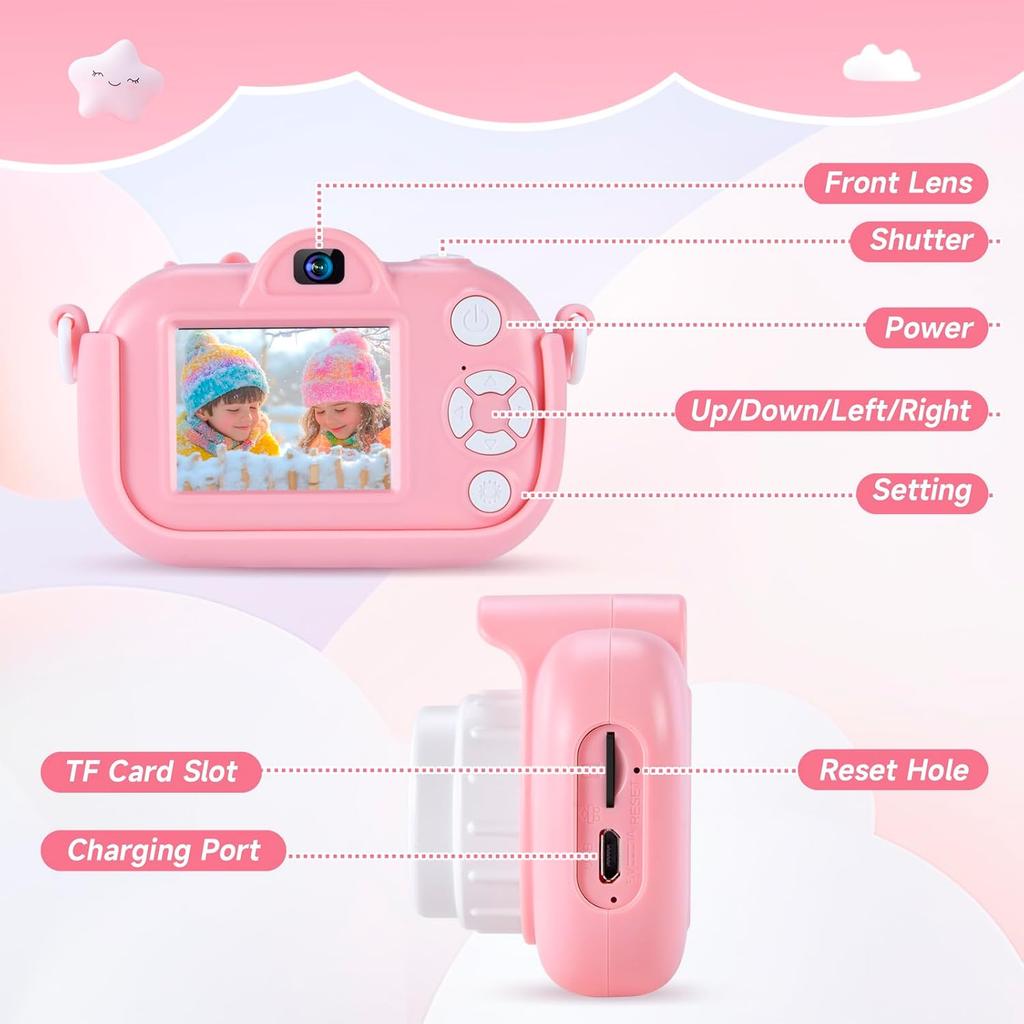 Kids Camera Toys for 3-8 Year Old Girls and Boys, Children Digital Camera with Cute Soft Silicone Case, 1080P Video Camcorder Present with 32GB SD