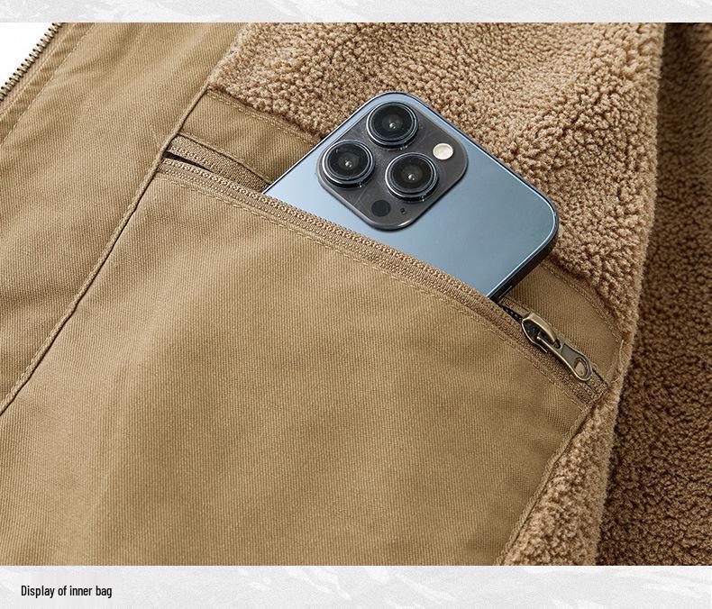 Herren-Herbst-Winter-Arbeitskleidung: Verdickte Baumwolljacke mit Stehkragen und Lammwolle, Warmer und Modischer Umlegekragen Freizeitmantel.