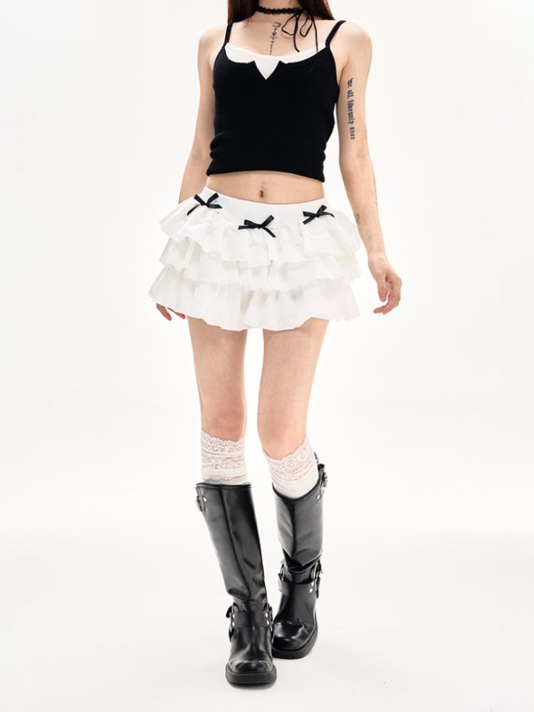 Белая Y2k Kawaii милая юбка с оборками для женщин — фото 6