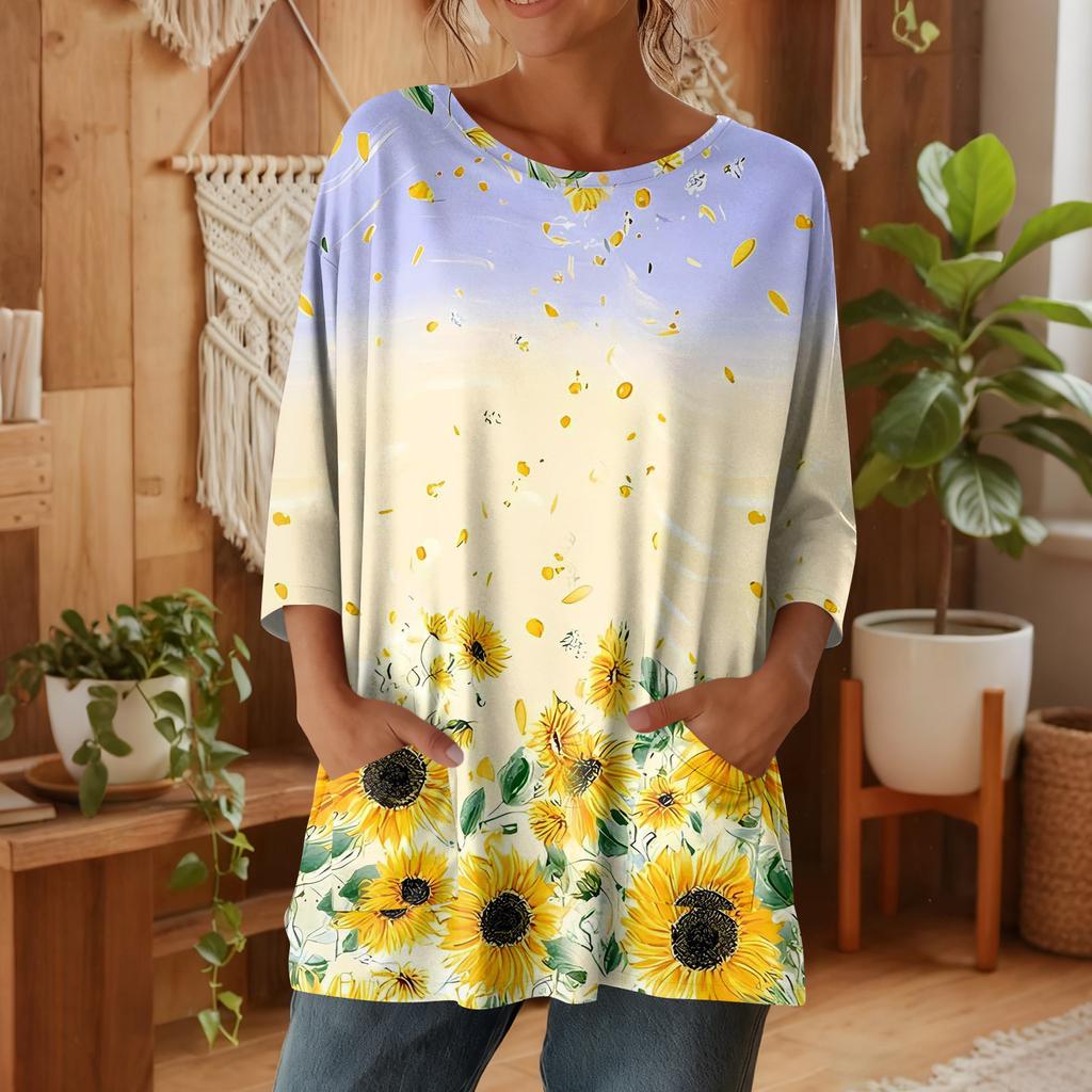 Damen 3/4-Ärmel Shirts Grafik-T-Shirts Shirts Lässige Basic-Tops Pullover