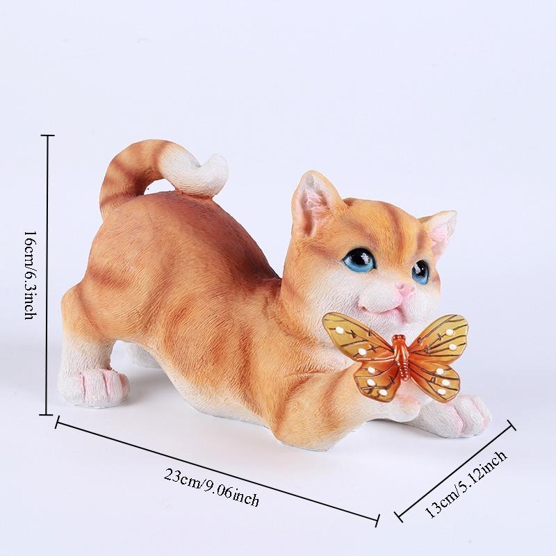 

Cute Cats Statue Solar Energy Outdoor Garden Decor Glowing Butterfly Kitten Figurine Yard Lawn Resin Animal Sculpture Ornament жовтий