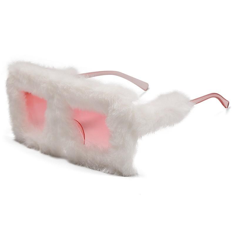 Hot-selling ruffian plush large frame thin sunglasses women's European and American fashion personalized cat eye sunglasses