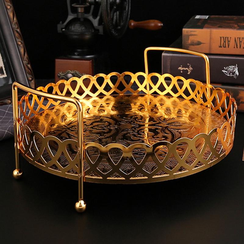 Golden Alloy Fruit Tray circle Snack Dessert Storage Plates for Cupcake Display Birthday Party Dessert Wedding Decoration