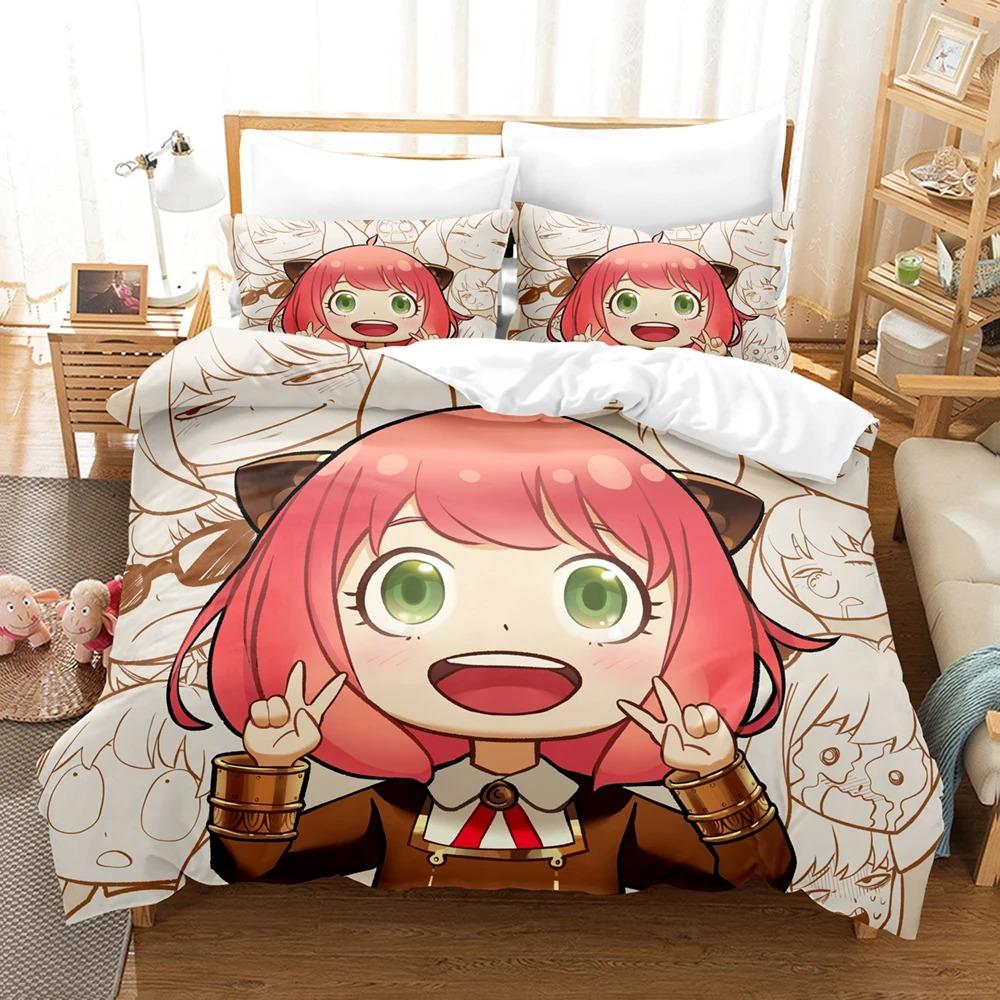 SPY×FAMILY Anime Bedding Set Anya Forger Quilt Cover Single Double Size With Pillowcase Boys Girls Bedspread